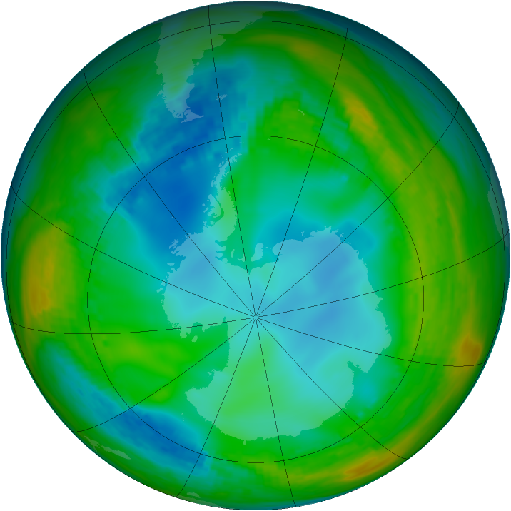 Antarctic ozone map for 14 July 1991